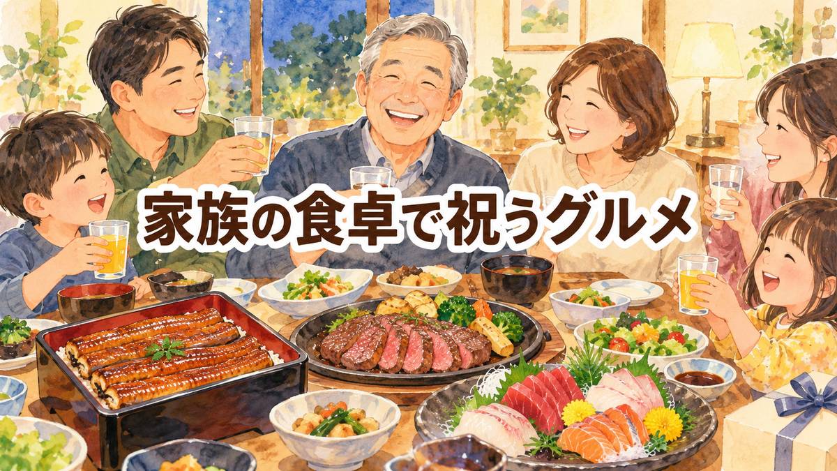 家族の食卓で祝うグルメ