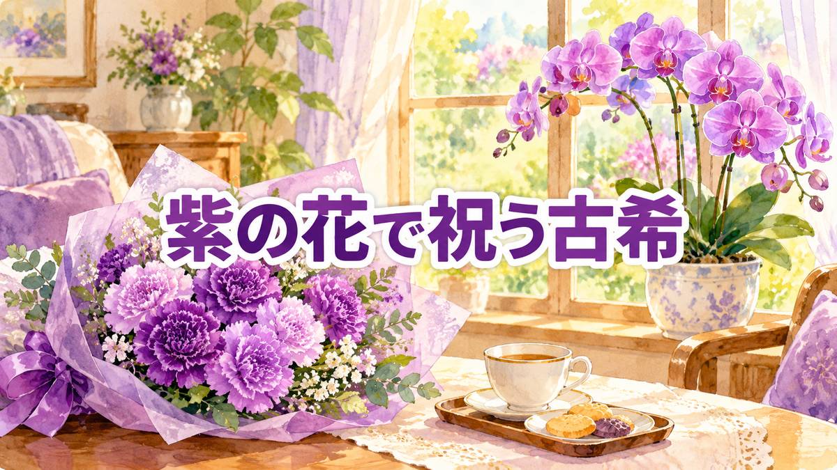 紫の花で祝う古希
