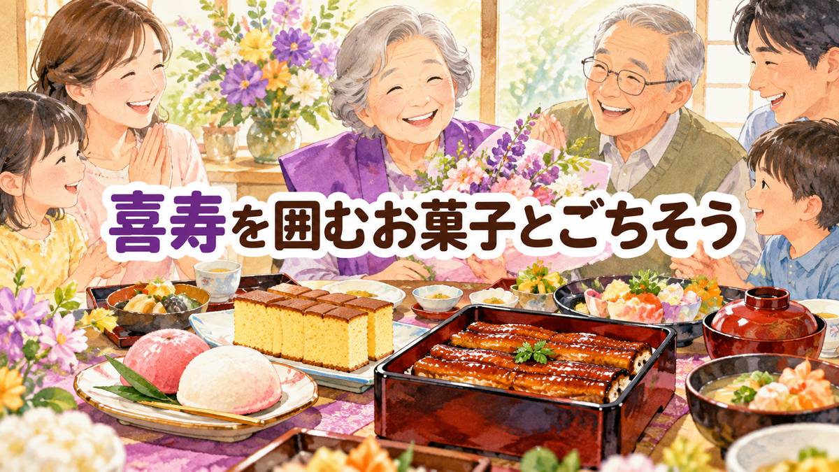 喜寿を囲むお菓子とごちそう