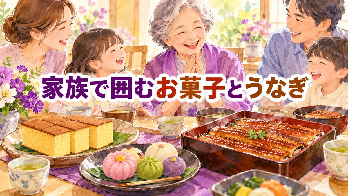 家族で囲むお菓子とうなぎ