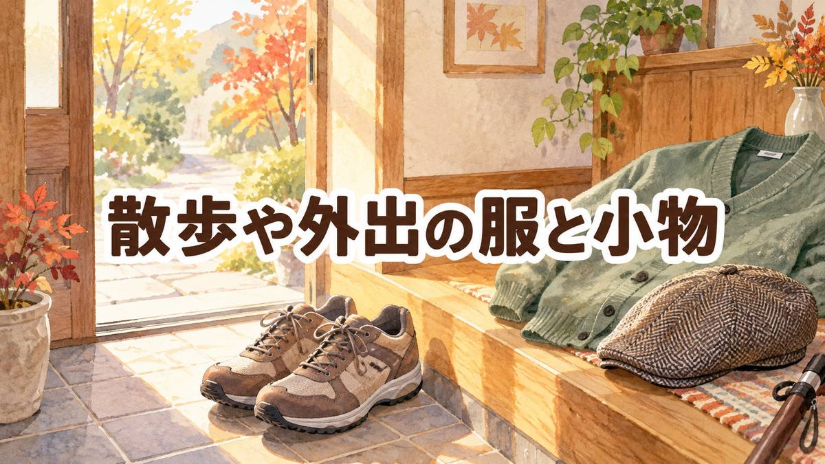 散歩や外出の服と小物